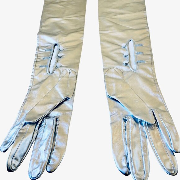 Vintage Silver Opera Gloves Metallic Long Formal Prom Evening Wearn 23" Long - Picture 6 of 13